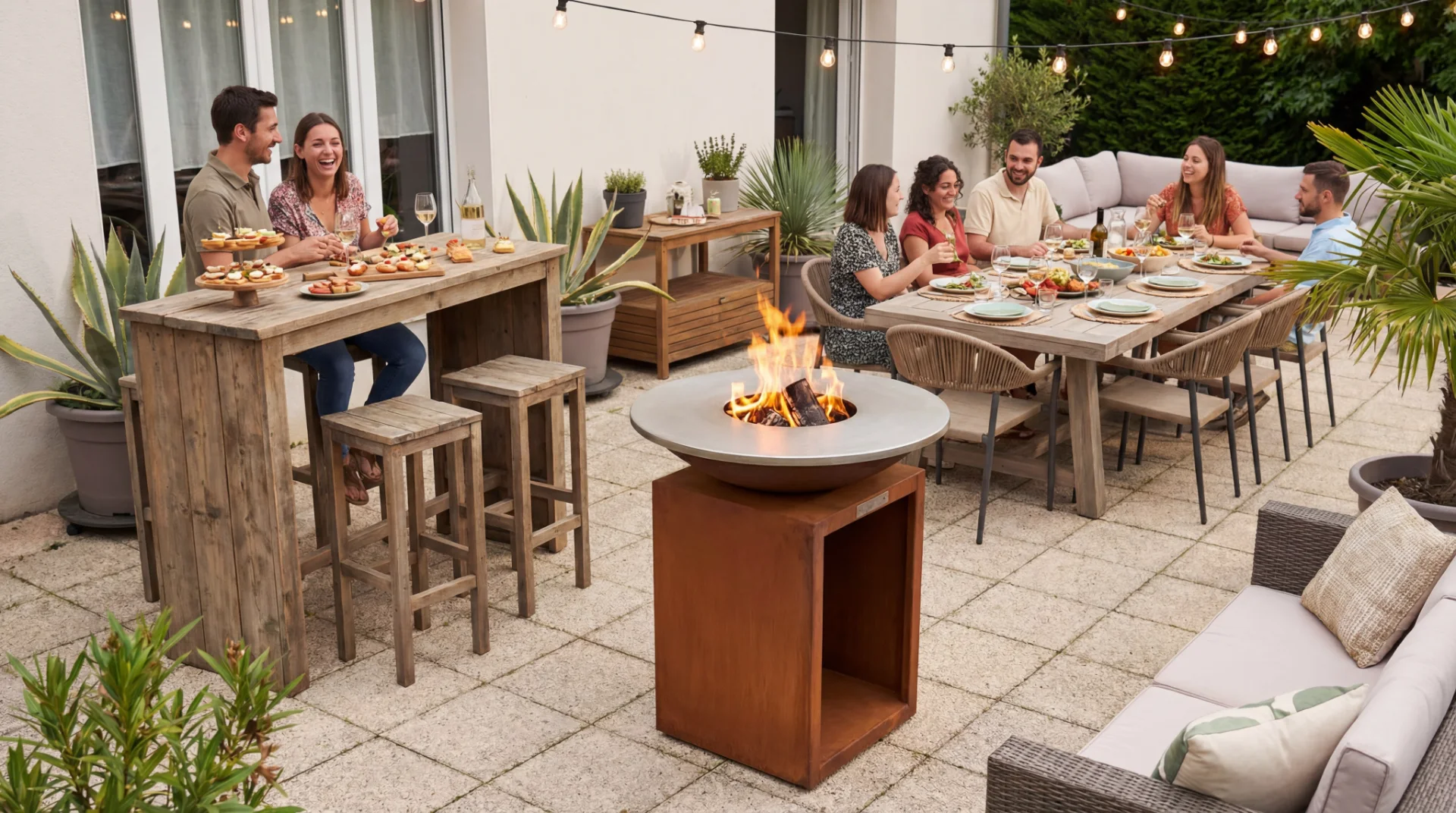Cuisiner autourt de notre brasero Le Fermier sur votre terrasse d'été