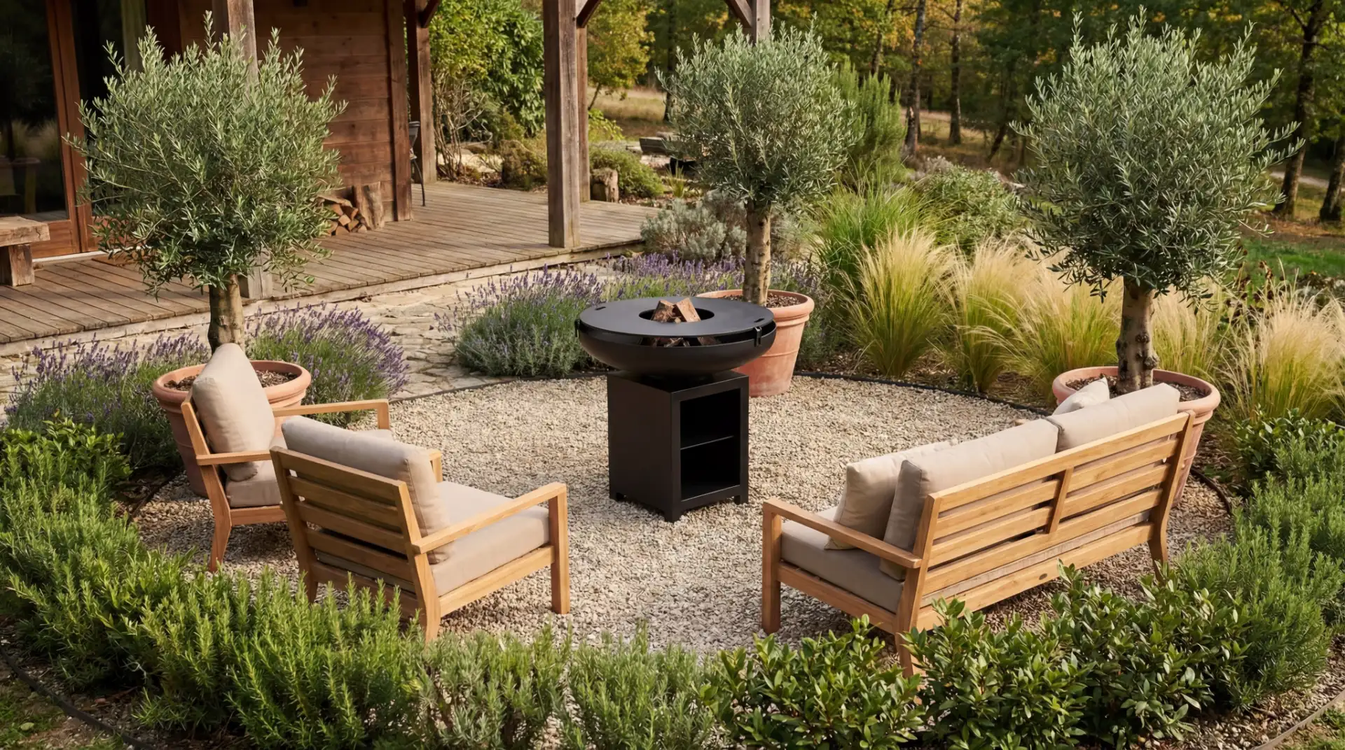 Petit coint d'été chalereux entre amis autour de notre brasero L'Obelix